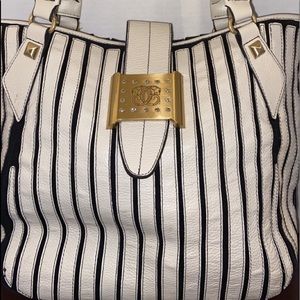 White and black striped leather Sharif bag